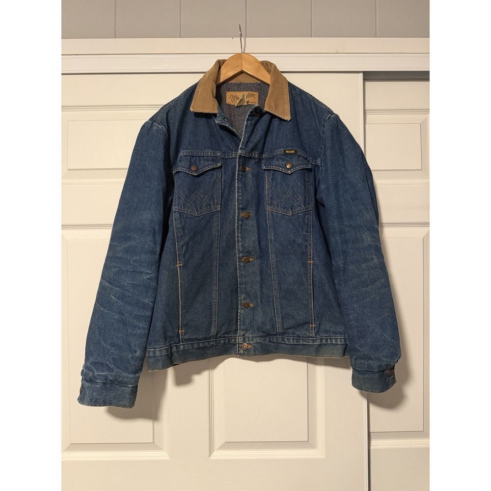 Vintage Wrangler Men's Denim Chore Jacket Blanket Fleece Lined Retro Western